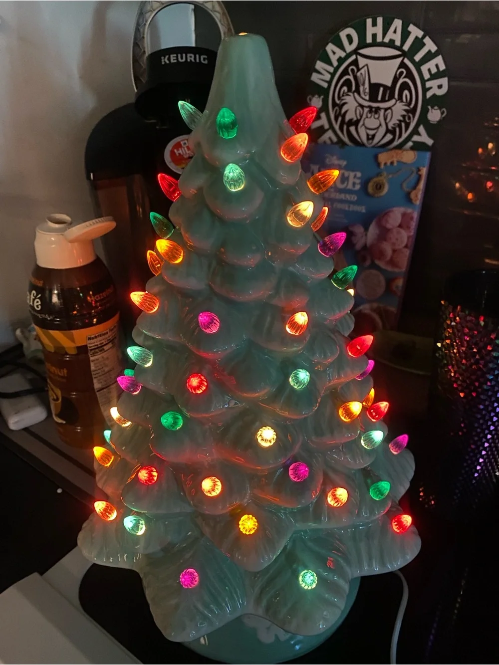 Vintage Ceramic Light-Up Holiday Tree - Mint Green with Multicolor Lights